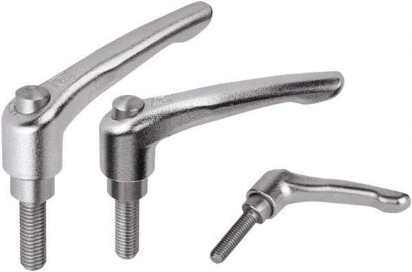 KIPP - 3/8-16, Stainless Steel Threaded Stud Adjustable Clamping Handle - 74.5mm OAL, 45.5mm High - Benchmark Tooling