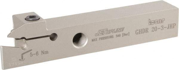 Iscar - GHD, External, Right Hand, 9mm Max Depth of Cut, 2.8 to 4mm Groove Width, Indexable Grooving Tool Holder - GI.., GPV, TIP Insert Compatibility, 20mm Shank Height, 20mm Shank Width, 120mm OAL, Through Coolant - Benchmark Tooling