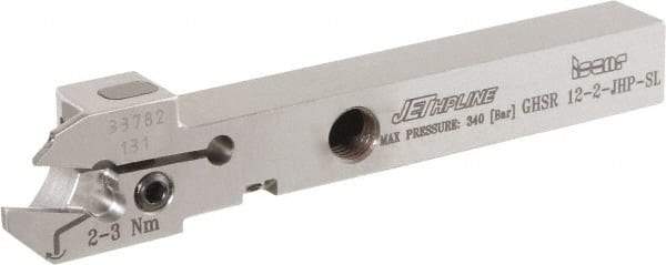 Iscar - GHS, External, Right Hand, 2.2 to 3mm Groove Width, Indexable Grooving Tool Holder - GI.., TIP Insert Compatibility, 12mm Shank Height, 12mm Shank Width, 100mm OAL, Through Coolant - Benchmark Tooling