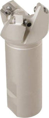 Iscar - 42° Lead Angle, 1.62" Max Cut Diam, 1-1/4" Min Cut Diam, 0.1" Max Depth of Cut, Indexable Chamfer and Angle End Mill - 3 Inserts, 4" Overall Length, Through Coolant, Weldon Flat - Benchmark Tooling