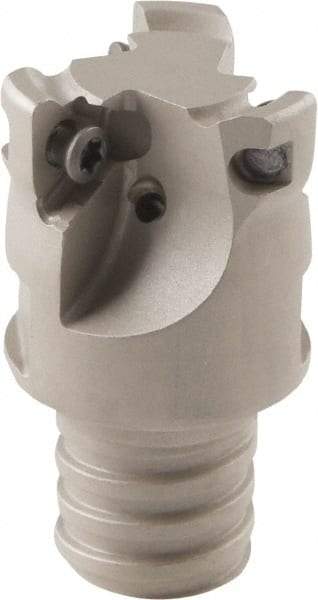 Iscar - 20mm Cut Diam, 5mm Max Depth of Cut, 33.8mm OAL, Indexable Square Shoulder Helical End Mill - HM390 TCKT 0703PCTR Inserts, T12 Modular Connection, 90° Lead Angle, Through Coolant - Benchmark Tooling