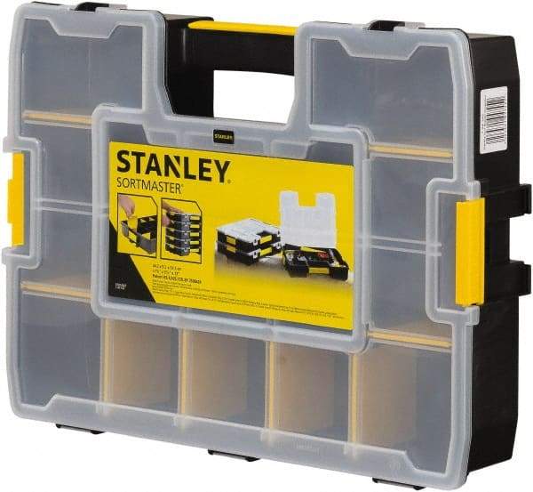 Stanley - 17 Compartment Tool Organizer - 12-63/64" Wide x 13-11/16" Deep x 3-7/16" High, Plastic, Black/Yellow - Benchmark Tooling