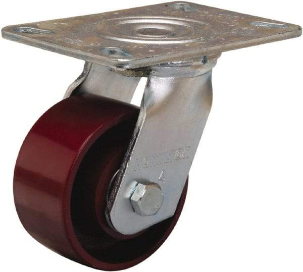 Hamilton - 4" Diam x 2" Wide x 5-5/8" OAH Top Plate Mount Swivel Caster - Cast Iron, 900 Lb Capacity, Sealed Precision Ball Bearing, 4-1/2 x 6-1/4" Plate - Benchmark Tooling