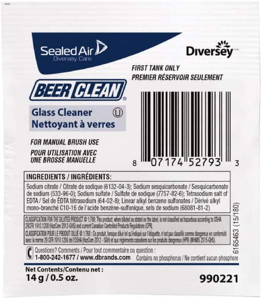 Diversey - 0.50 oz Packet Unscented Glass Cleaner - Use on Beverage Glass - Benchmark Tooling