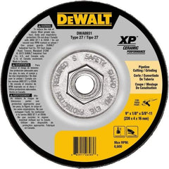 DeWALT - 24 Grit, 9" Wheel Diam, Type 27 Depressed Center Wheel - Coarse/Medium Grade, Ceramic, N Hardness, 6,600 Max RPM - Benchmark Tooling
