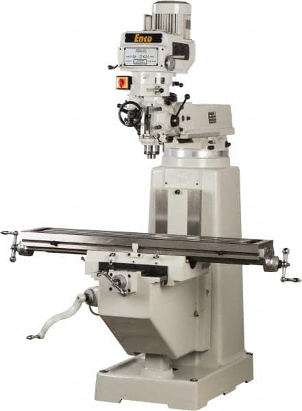 Enco - 10" Table Width x 54" Table Length, Variable Speed Pulley Control, 3 Phase Knee Milling Machine - R8 Spindle Taper, 3 hp - Benchmark Tooling