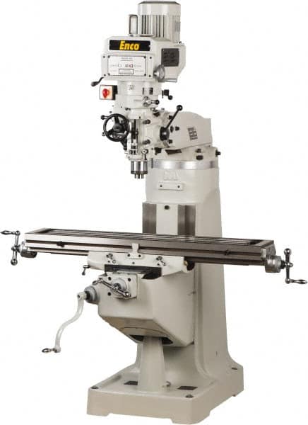 Enco - 9" Table Width x 49" Table Length, Variable Speed Pulley Control, 3 Phase Knee Milling Machine - R8 Spindle Taper, 3 hp - Benchmark Tooling