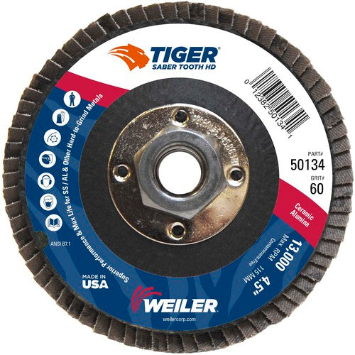 ‎4-1/2 Saber Tooth High Density Ceramic Abrasive, 60C, 5/8″-11 UNC Nut - Benchmark Tooling