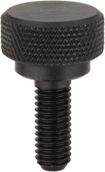 Morton Machine Works - 1/4-20 Knurled Shoulder Flat Tip Grade C-12L14 Steel Thumb Screw - 1" OAL, 3/8" Head Height - Benchmark Tooling