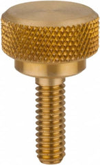 Morton Machine Works - 1/4-20 Knurled Shoulder Flat Tip Brass Thumb Screw - 1-1/16" OAL, 7/16" Head Height - Benchmark Tooling