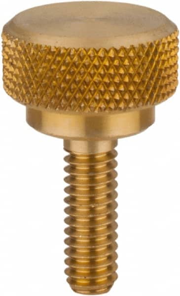 Morton Machine Works - 1/4-20 Knurled Shoulder Flat Tip Brass Thumb Screw - 15/16" OAL, 7/16" Head Height - Benchmark Tooling
