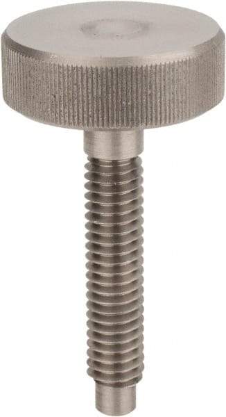 Morton Machine Works - M8x1.25 Knurled Shoulderless Dog Point Tip Grade 303 Stainless Steel Thumb Screw - 54mm OAL, 29mm Head Diam x 9.5mm Head Height - Benchmark Tooling