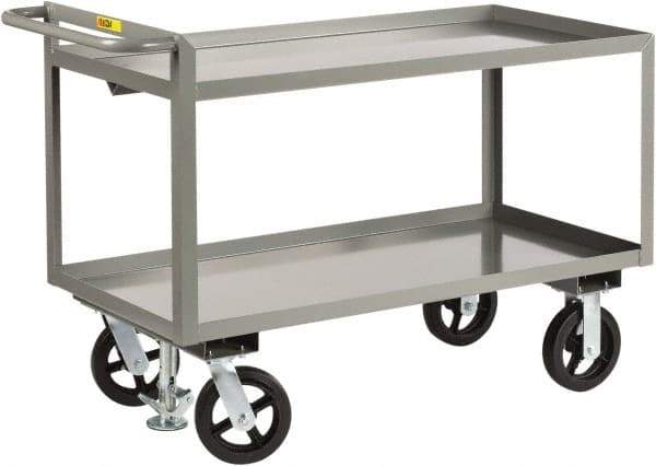 Little Giant - 2,400 Lb Capacity, 2 Shelf, Steel Shelf Truck - 36" Long x 24" Wide x 36" High, 8" Diam Mold-On Rubber Wheels - Benchmark Tooling