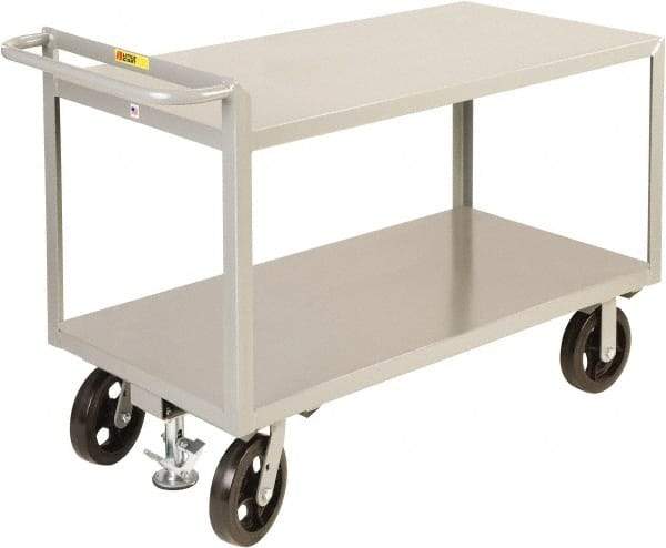 Little Giant - 2,400 Lb Capacity, 2 Shelf, Steel Shelf Truck - 48" Long x 30" Wide x 36" High, 8" Diam Mold-On Rubber Wheels - Benchmark Tooling