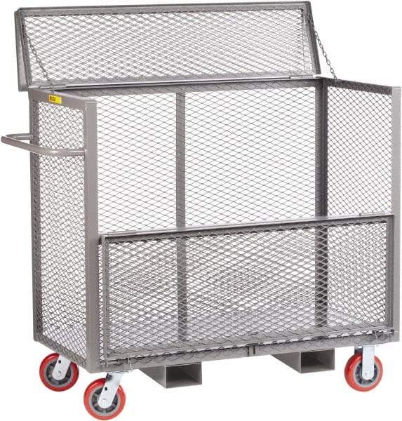 Little Giant - 3,600 Lb Capacity, 1 Shelf, 4-Sided Steel Security Truck - 60" Long x 30" Wide x 47" High, 6" Diam Polyurethane Wheels - Benchmark Tooling