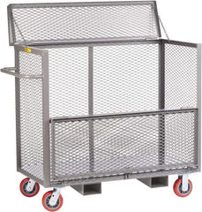 Little Giant - 3,600 Lb Capacity, 1 Shelf, 4-Sided Steel Security Truck - 48" Long x 24" Wide x 47" High, 6" Diam Polyurethane Wheels - Benchmark Tooling