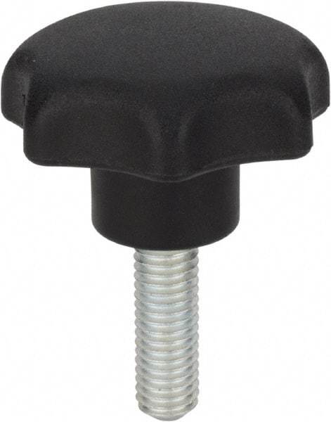 Morton Machine Works - 1.97" Head Diam, 7 Point Scalloped Knob - 3/8-16 Stem, Thermoplastic, Black - Benchmark Tooling