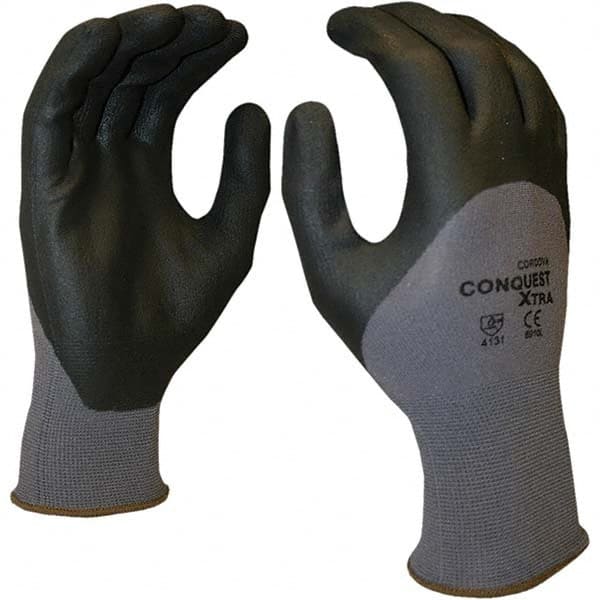 General Purpose Work Gloves: X-Small, Nitrile Coated, Polyurethane Blend Gray, Nylon & Spandex-Lined, Textured Grip