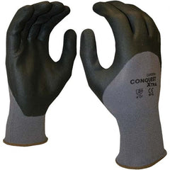 General Purpose Work Gloves: X-Small, Nitrile Coated, Polyurethane Blend Gray, Nylon & Spandex-Lined, Textured Grip