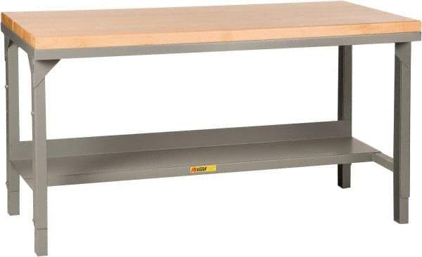 Little Giant - 48 Wide x 30" Deep x 42-3/4" High, Butcher Block Workbench - Straight Edge, Adjustable Height Legs, Gray - Benchmark Tooling