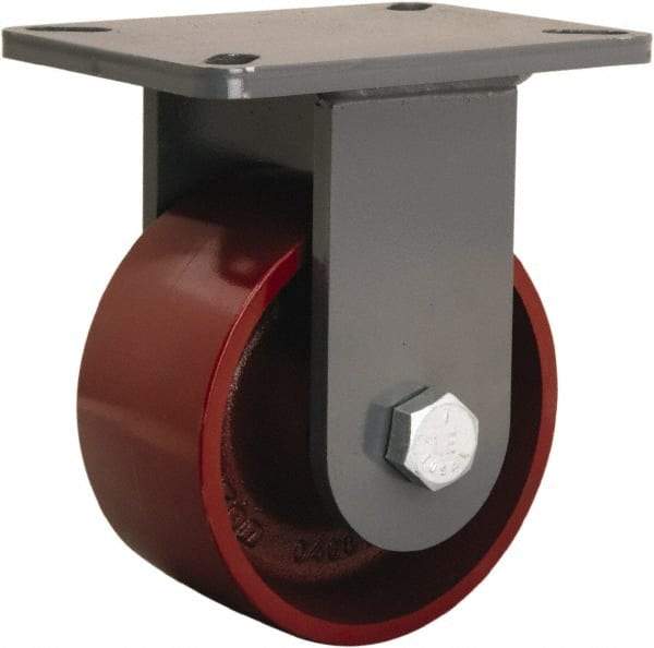 Hamilton - 6" Diam x 3" Wide x 8" OAH Top Plate Mount Rigid Caster - Cast Iron, 2,500 Lb Capacity, Tapered Roller Bearing, 5-1/4 x 7-1/4" Plate - Benchmark Tooling