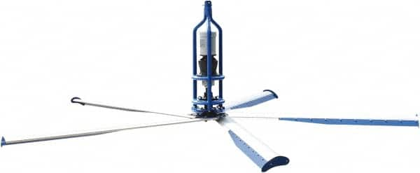 Patterson Fan - 5 Blades, 14' Blade Length, 161,345 CFM High Performance Industrial Ceiling Fan - 64 RPM, 220V, Blue & Silver - Benchmark Tooling