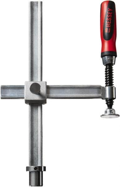 Bessey - 1,200 Lb Holding Capacity, 12" Max Opening Capacity, 1,200 Lb Clamping Pressure, Manual Hold Down Clamp - 10" Arm Length, 10-7/16" Clamp Length, 2-19/32" Clamp Width, 15-3/4" Clamp Height, 28mm Stud Mount, Steel - Benchmark Tooling