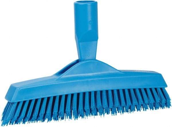 Vikan - 1.6" Bristle Length, Polyester Utility Scrub Brush - 9" Long x 1-1/2" Wide Head, 9-1/4" OAL, European Threaded Handle, Blue, Polypropylene Block - Benchmark Tooling