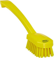 Vikan - 0.8" Bristle Length, Polyester Food Service Brush - 3" Long x 1.6" Wide Head, 10.2" OAL, Ergonomic Handle, Yellow, Polypropylene Block - Benchmark Tooling