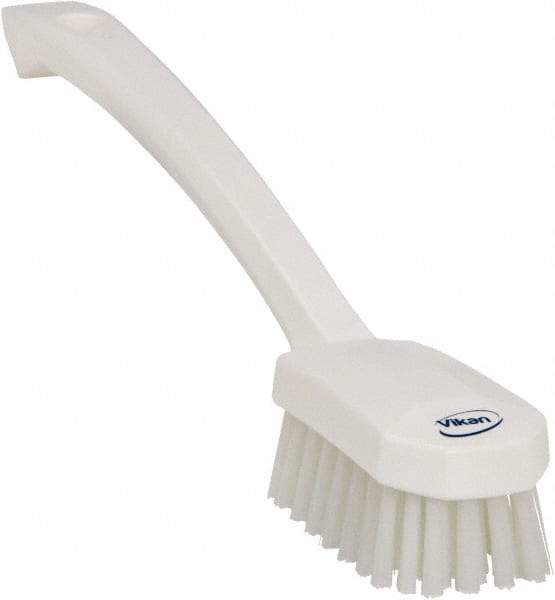 Vikan - 0.8" Bristle Length, Polyester Food Service Brush - 3" Long x 1.6" Wide Head, 10.2" OAL, Ergonomic Handle, White, Polypropylene Block - Benchmark Tooling