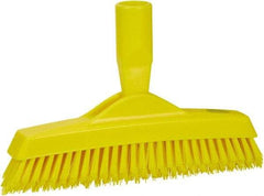 Vikan - 1.6" Bristle Length, Polyester Utility Scrub Brush - 9" Long x 1-1/2" Wide Head, 9-1/4" OAL, European Threaded Handle, Yellow, Polypropylene Block - Benchmark Tooling