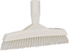 Vikan - 1.6" Bristle Length, Polyester Utility Scrub Brush - 9" Long x 1-1/2" Wide Head, 9-1/4" OAL, European Threaded Handle, White, Polypropylene Block - Benchmark Tooling