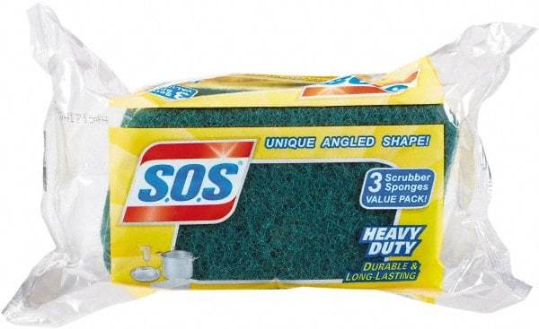 SOS - 4-1/2" Long x 2-1/2" Wide x 0.9" Thick Scouring Sponge - Heavy-Duty, Yellow/Green - Benchmark Tooling