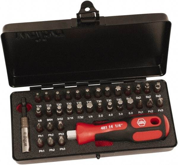 Wiha - Bit Set - 1/8 to 7/32" Hex, #1 to #3, 1/4" Drive, Phillips, Hex, Torx, Square, Pozidriv Point - Benchmark Tooling