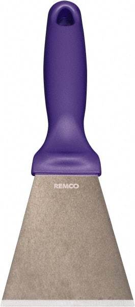 Remco - Stiff Stainless Steel Beveled Scraper - 3" Blade Width x 3-1/2" Blade Length, 5-13/32" Long Ergonomic Polypropylene Handle - Benchmark Tooling