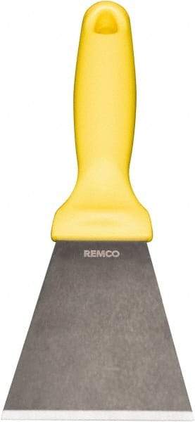 Remco - Stiff Stainless Steel Beveled Scraper - 3" Blade Width x 3-1/2" Blade Length, 5-13/32" Long Ergonomic Polypropylene Handle - Benchmark Tooling
