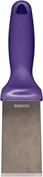 Remco - Stiff Stainless Steel Beveled Scraper - 1-1/2" Blade Width x 3-1/2" Blade Length, 5-13/32" Long Ergonomic Polypropylene Handle - Benchmark Tooling