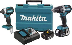 Makita - 18 Volt Cordless Tool Combination Kit - Includes 1/2" Hammer Drill & 1/4" Impact Driver, Lithium-Ion Battery Included - Benchmark Tooling