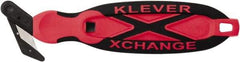 Klever Innovations - Quick-Change Safety Cutter - 1-1/4" Carbon Steel Blade, Red Plastic/Softgrip Handle, 1 Blade Included - Benchmark Tooling