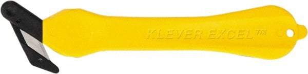 Klever Innovations - Fixed Safety Cutter - 1-1/4" Carbon Steel Blade, Yellow Plastic Handle, 1 Blade Included - Benchmark Tooling