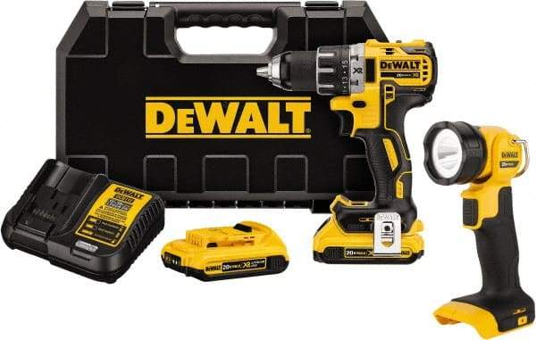 DeWALT - 20 Volt 1/2" Chuck Mid-Handle Cordless Drill - 0-500 & 0-2000 RPM, Keyless Chuck, Reversible, 2 Lithium-Ion Batteries Included - Benchmark Tooling