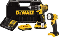 DeWALT - 20 Volt 1/2" Chuck Mid-Handle Cordless Drill - 0-500 & 0-2000 RPM, Keyless Chuck, Reversible, 2 Lithium-Ion Batteries Included - Benchmark Tooling