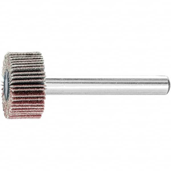 PFERD - 3/4" Diam x 3/8" Face Width, Aluminum Oxide Coated Mounted Flap Wheel - 1/4" Shank Mount, 120 Grit, 38,100 Max RPM - Benchmark Tooling