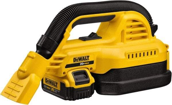 DeWALT - 0.5 Gal Plastic Tank, Battery Powered Wet/Dry Vacuum - 0.33 Peak hp, 20 Volt, 1-1/4" Hose Fitting, Cordless, HEPA Filter, Accessories Included - Benchmark Tooling