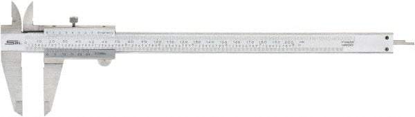 SPI - 0 to 200mm Stainless Steel Vernier Caliper - 0.02mm Graduation, 1.97" Jaw Depth, 0.0015" Accuracy, Includes NIST Traceability Certificate - Benchmark Tooling