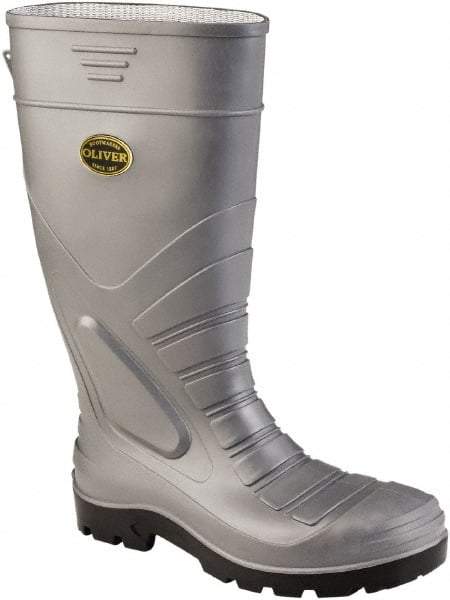 OLIVER - Men's Size 7 Wide Width Steel Knee Boot - Gray, PVC/Nitrile Blend Upper, PVC/Nitrile Blend Outsole, 16" High, Pull-On, Heat Resistant, Puncture Resistant - Benchmark Tooling