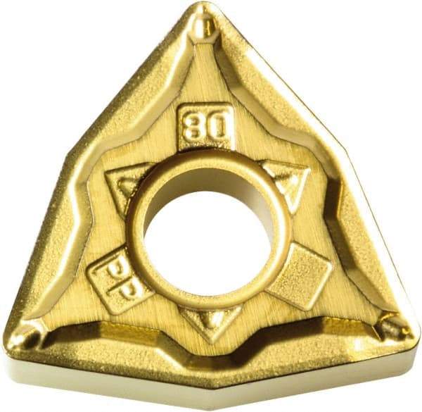 Kyocera - WNMG433 PP Grade PV720 Cermet Turning Insert - TiCN (Megacoat Nano) Finish, 80° Trigon, 1/2" Inscr Circle, 3/16" Thick, 3/64" Corner Radius - Benchmark Tooling