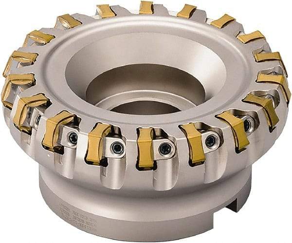 Kyocera - 14 Inserts, 4" Cut Diam, 0.866" Arbor Diam, 0.236" Max Depth of Cut, Indexable Square-Shoulder Face Mill - 70° Lead Angle, 2.48" High, PNEA 1106, PNEG 1106 & PNMG 1106 Insert Compatibility - Benchmark Tooling