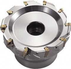 Kyocera - 8 Inserts, 63mm Cut Diam, 14mm Arbor Diam, 10mm Max Depth of Cut, Indexable Square-Shoulder Face Mill - 0° Lead Angle, 50mm High, BDMT 11T3 Insert Compatibility, Through Coolant - Benchmark Tooling