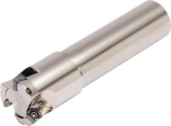 Kyocera - 32mm Cut Diam, 1.5mm Max Depth, 32mm Shank Diam, Weldon Shank Indexable High-Feed End Mill - Screw Holding Method, SOMT 100420ER-.. Insert, MFH Toolholder, Through Coolant - Benchmark Tooling